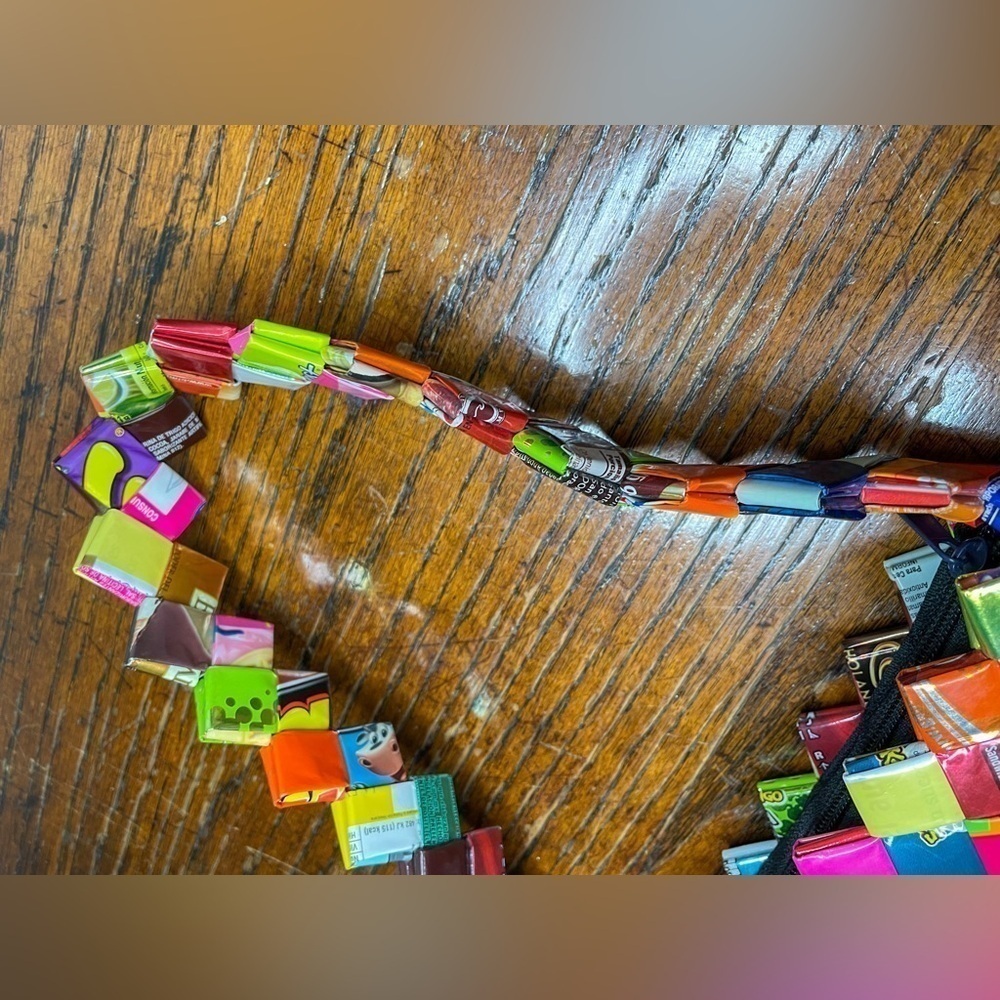 Colorful Candy Wrapper Woven Purse | Eco-Friendly Handmade Shoulder Bag - Picture 5 of 13